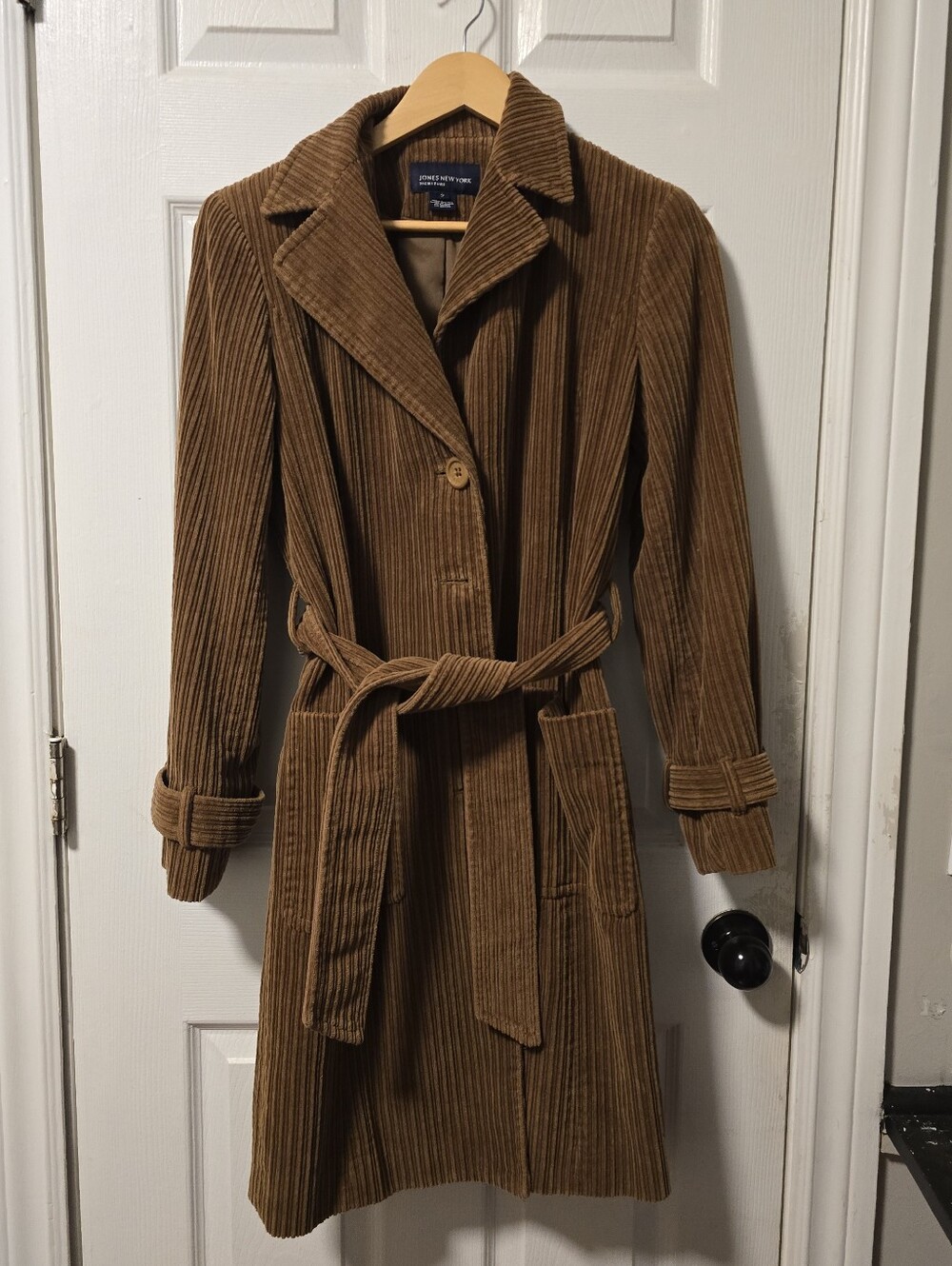 Jones New York Tan Corduroy Belted Trench Coat
